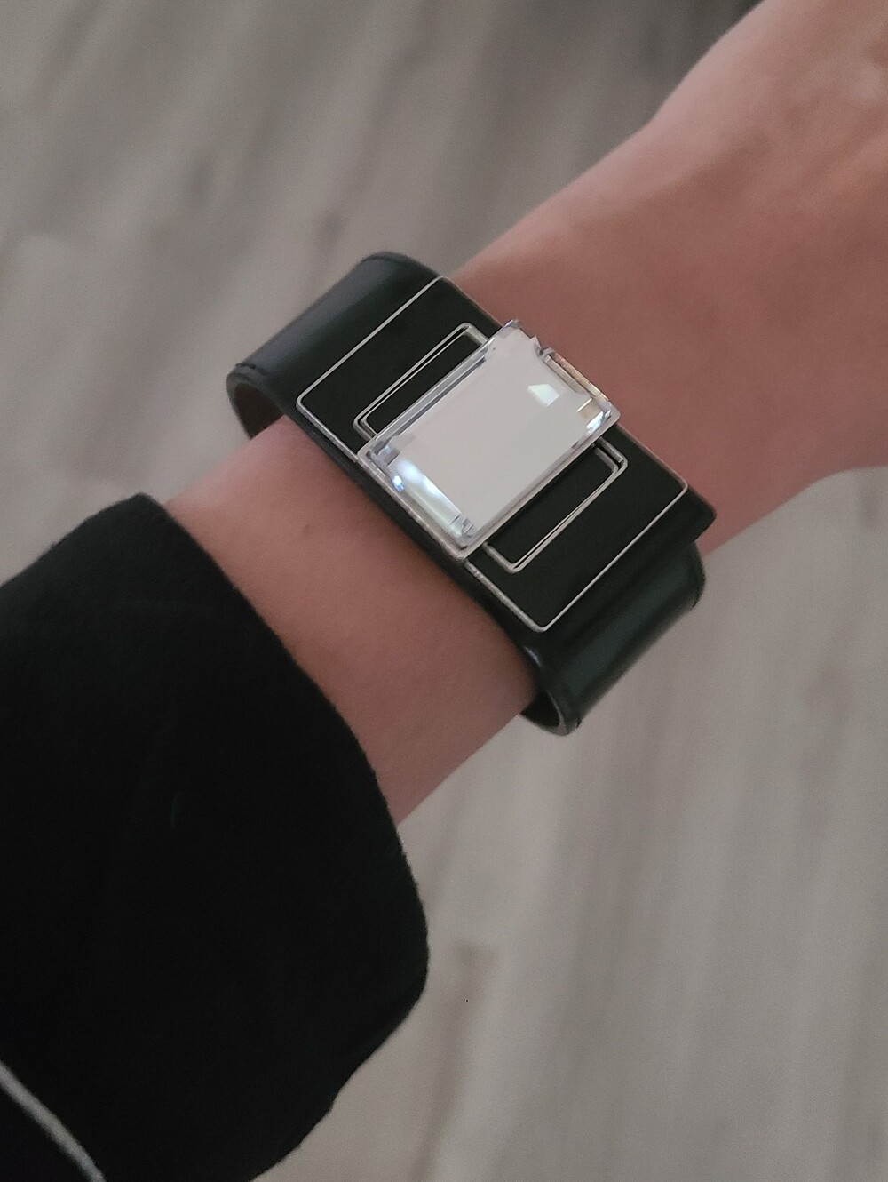 Swarovski Black Leather Bracelet with Clear Crystal Accent-Pre-Owned Condition